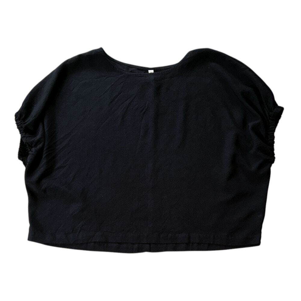 NWT Zenana Woven Oversized Cinched Arm Black Boxy Top Small